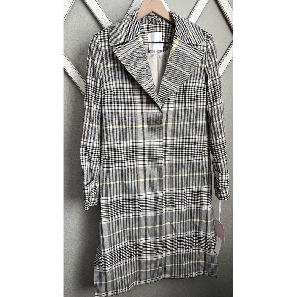 NWT! Avec Les Filles Women's XS Plaid Trench Coat Yellow/Multi - Picture 4 of 10